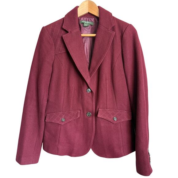 Eddie Bauer Blazer Red Merlot Wool Equestrian Crop Jacket Career Womens Size 8 - Picture 1 of 10